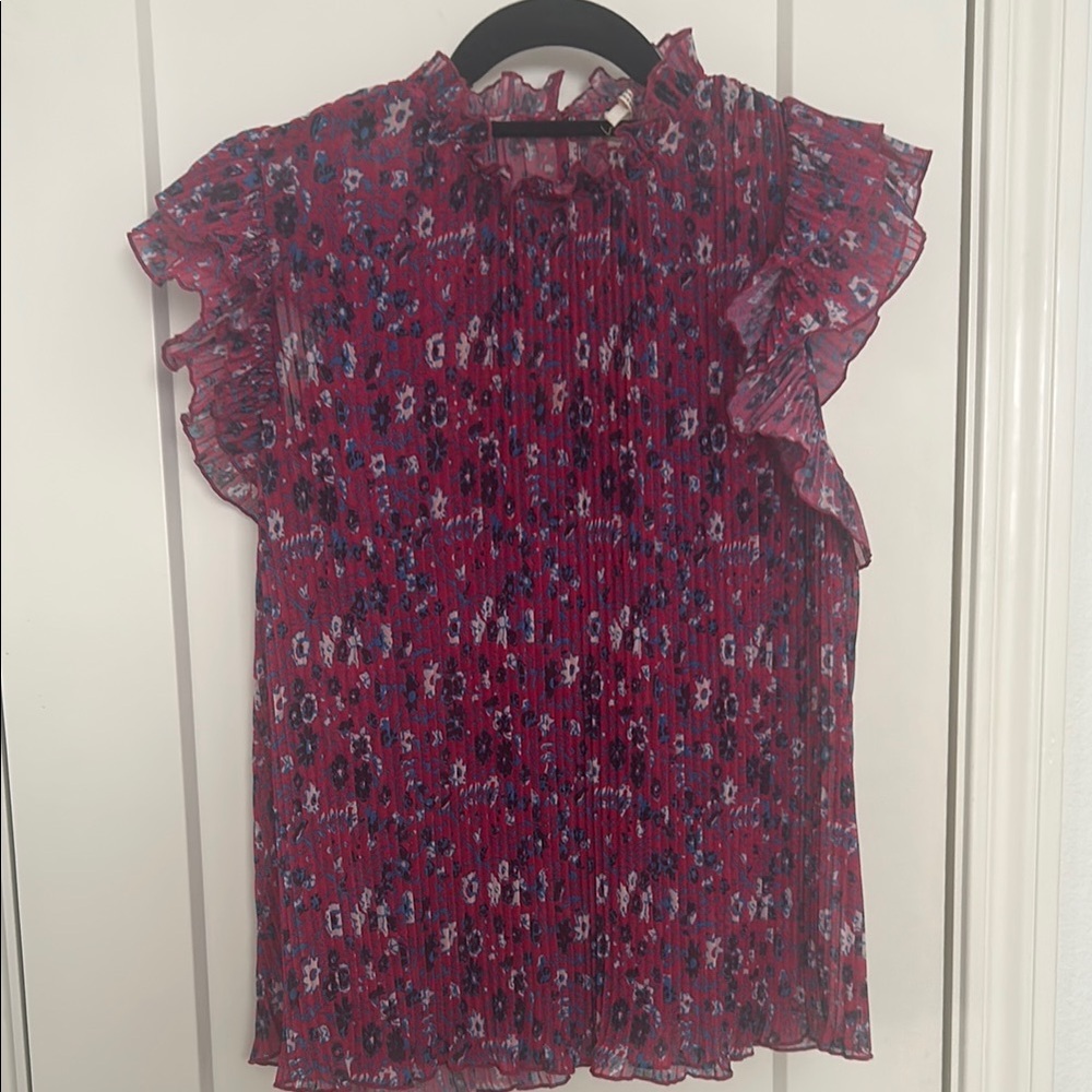 Anthropologie Floral Ruffle Sleeve Blouse